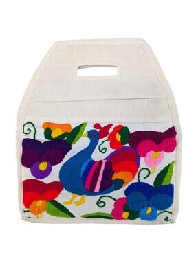 Vintage MEXICAN OTOMI EMBROIDERED PURSE Bright Bird & Floral Design Tote ~ NWOT